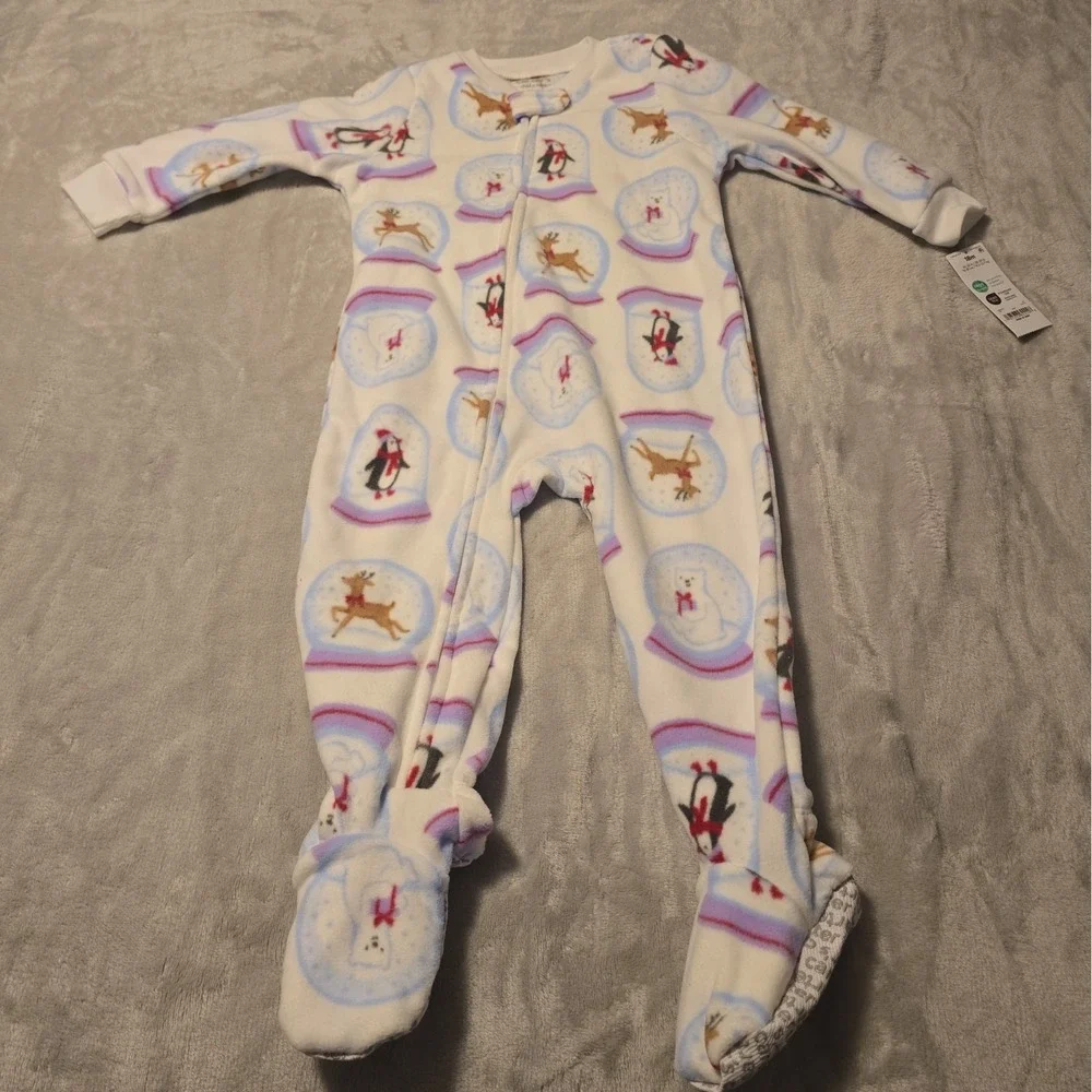 Carter's Baby Girls Cute Snowglobe Cozy Soft Fleece Long Sleeve PJs White 18 mos